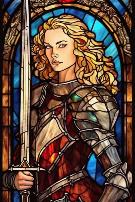 00518-2699526860-_lora_Stained Glass Portrait_1_Stained Glass Portrait - blonde wavy haired lady knight tall and striking appearance strong jawli.png